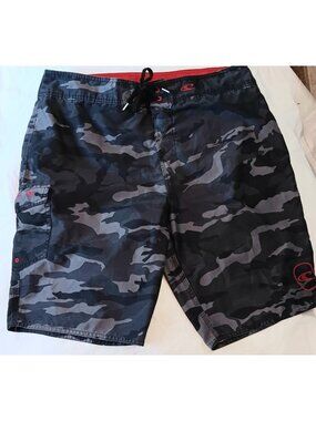 O'Neill Board Shorts 36 Pocket Gray Black Camo Men's Swimsuit Surf Beach